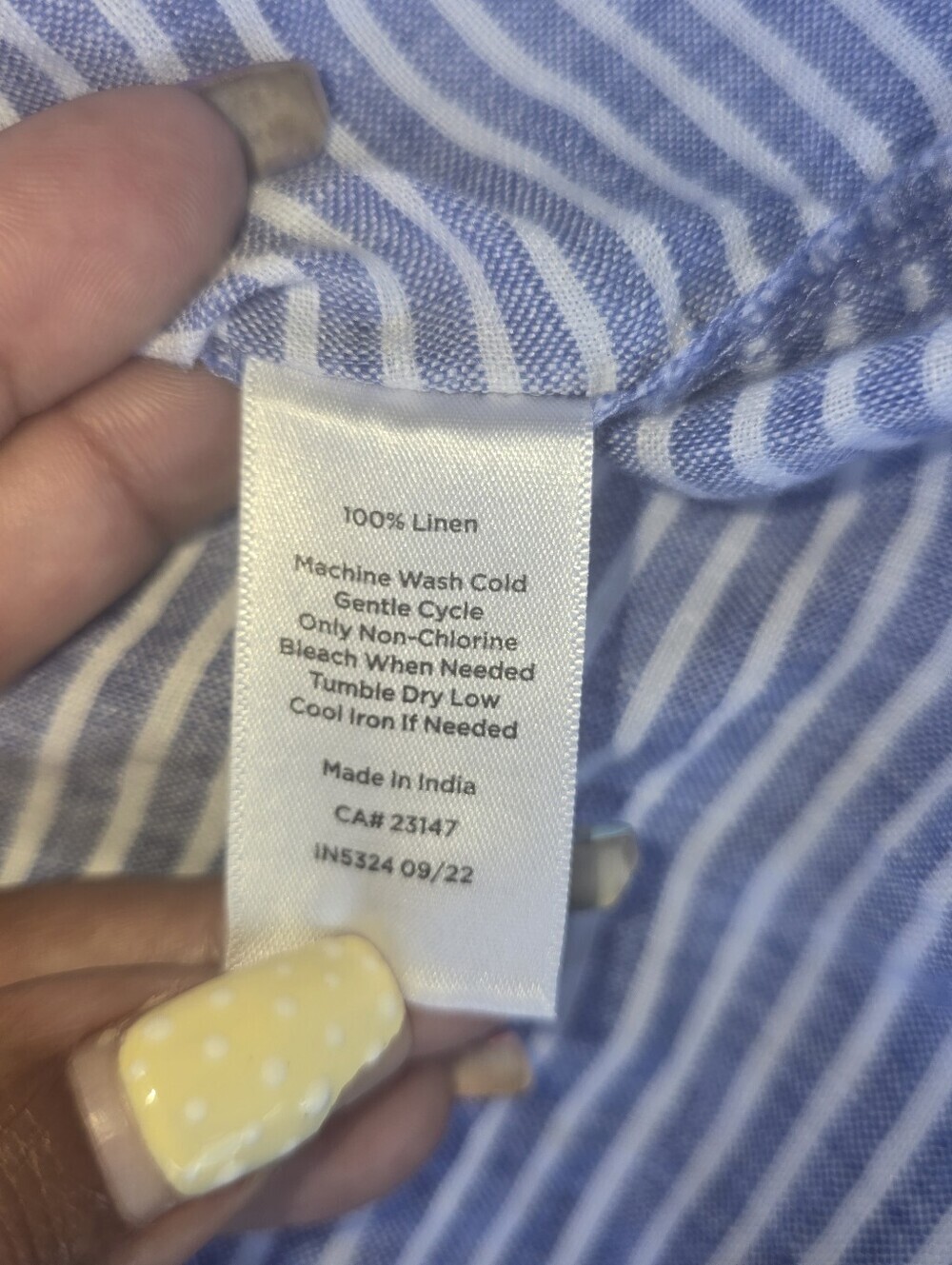 Talbots Blue White Striped 100% Linen Popover Blouse Top Roll Tab XLP - Picture 11 of 14